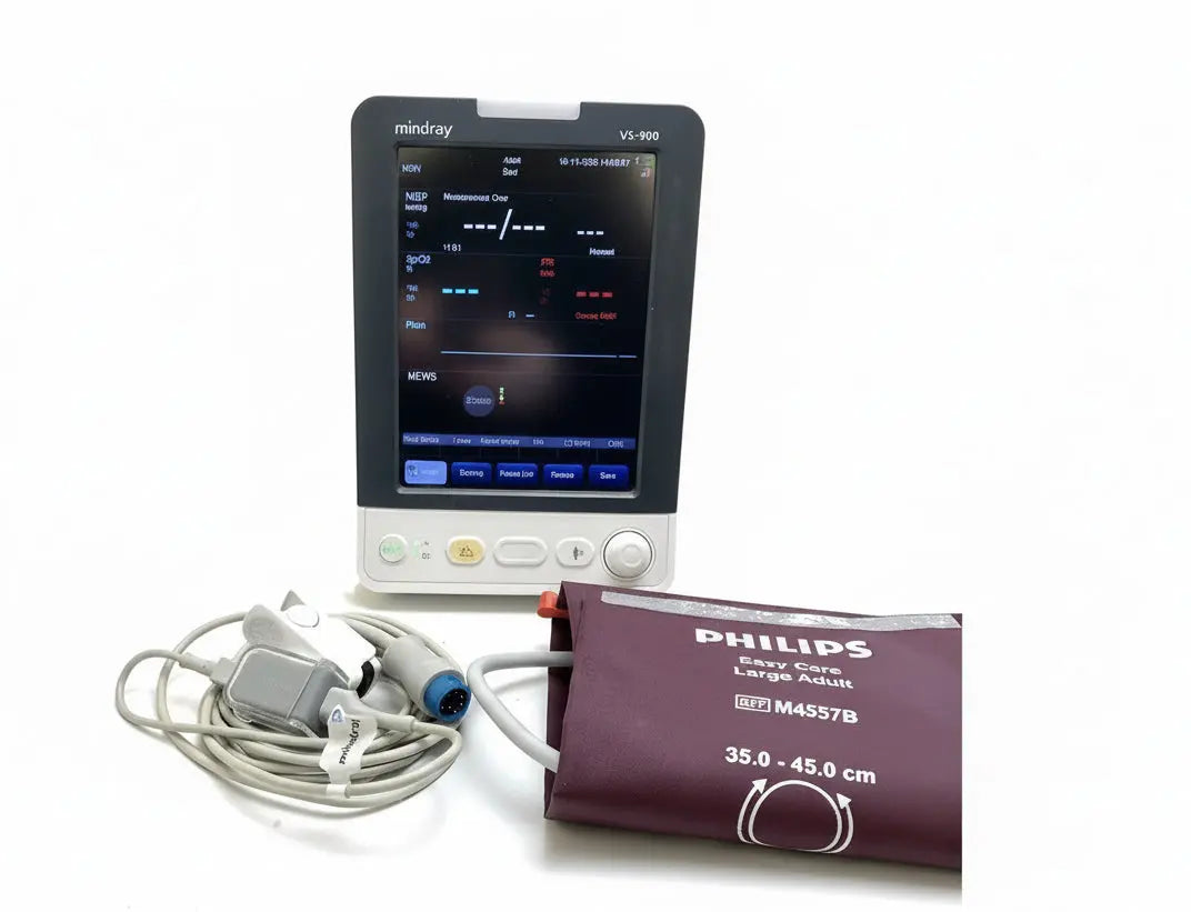 Mindray VS-900 Vital Signs Patient Monitor with accessories on Rollstand SelfiMed UK