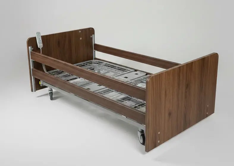 Electric Profiling Care Home Bed with Walnut Wood Headboards with Hospital Bed Mattress SelfiMed UK