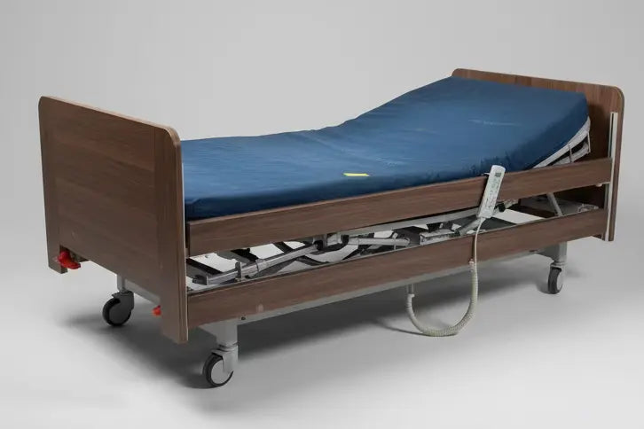 Electric Profiling Care Home Bed with Walnut Wood Headboards with Hospital Bed Mattress SelfiMed UK