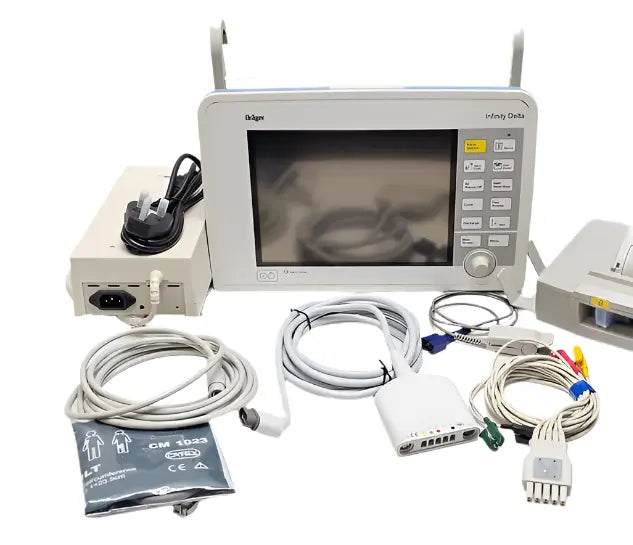 Infinity Delta showing ECG, SpO₂, NIBP and temperature readings