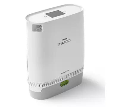 Lightweight SimplyGo Mini Oxygen Concentrator with standard battery for portability.