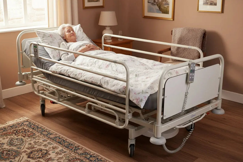 Linet Latera Electric Hospital Bed with Controllers and Mattress SelfiMed UK