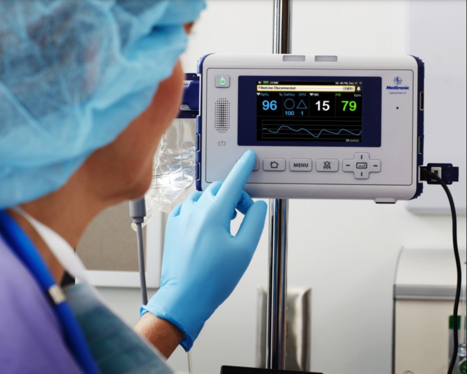 Medtronic monitor showing SpO₂ and EtCO₂ waveforms