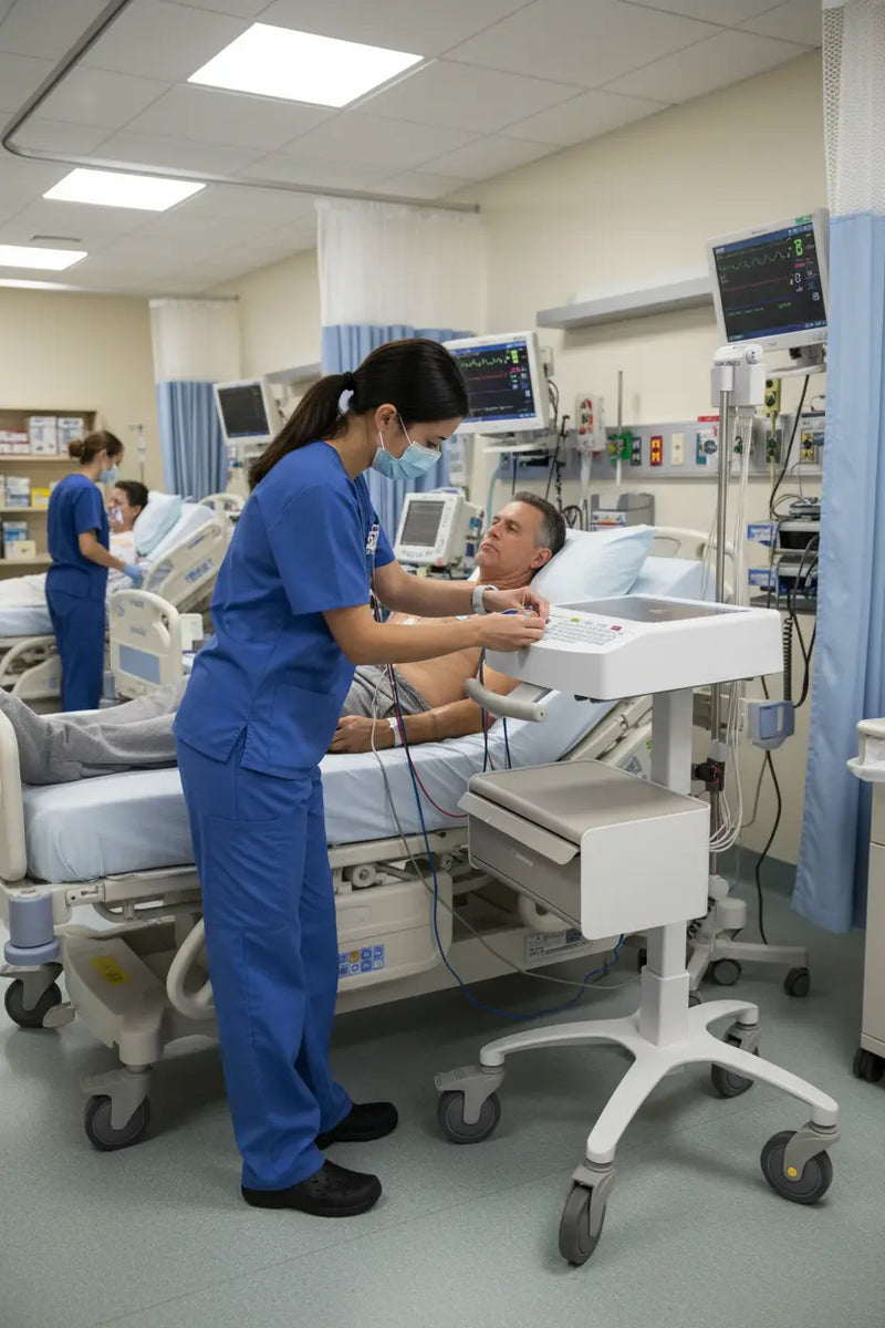 Mortara ELI250c ECG Machine with ECG Leads on Trolley SelfiMed UK