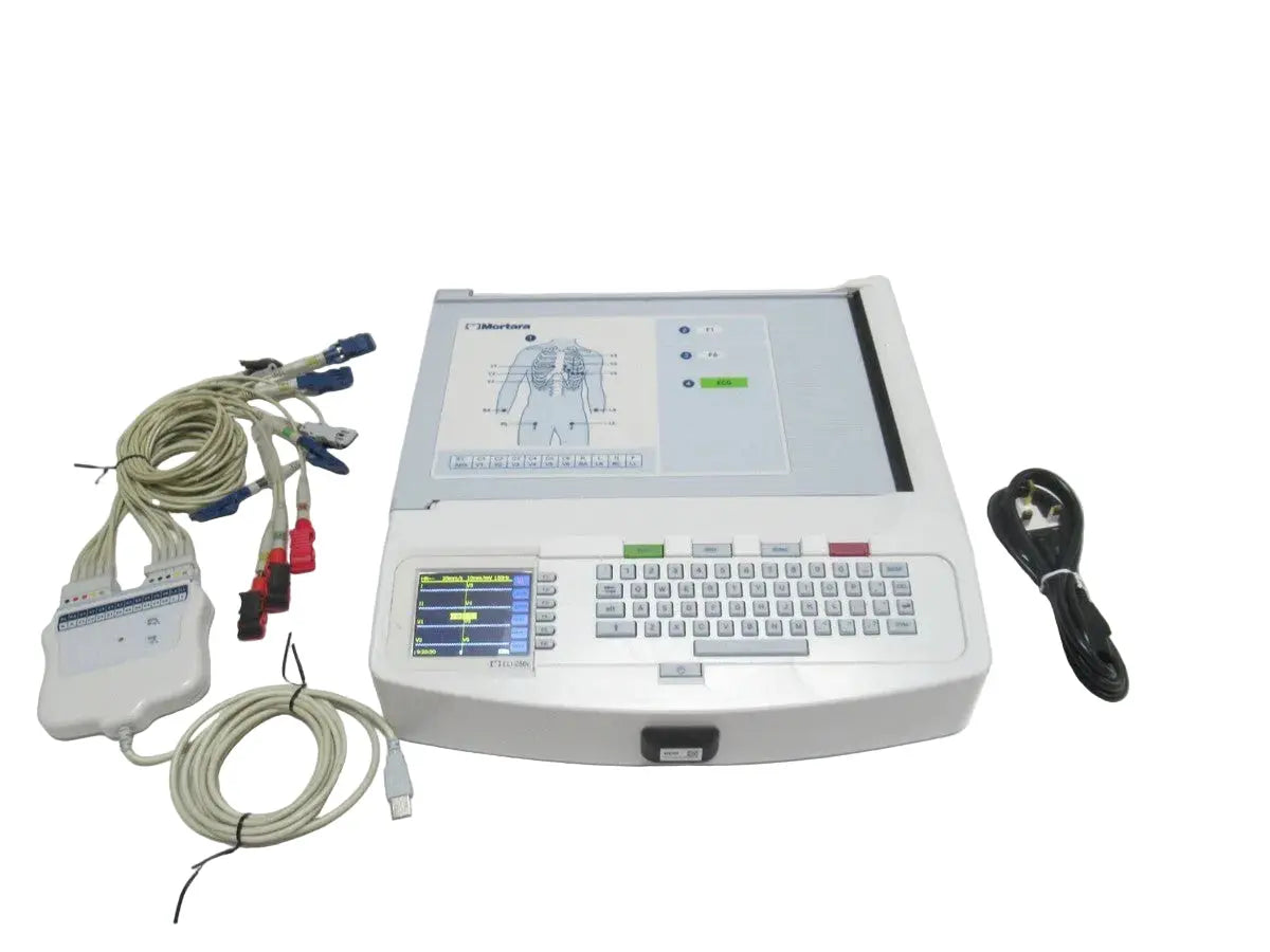 Mortara ELI250c ECG Machine with ECG Leads on Trolley SelfiMed UK