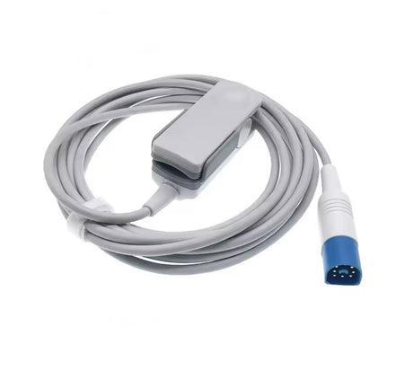 Reusable adult Philips finger clip SpO2 sensor with cable on a white background.