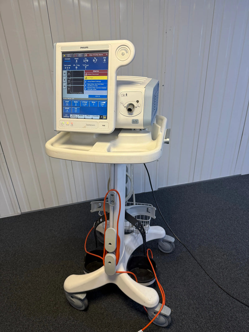 Philips V60 ventilator with battery pack for mobile use in clinical settings