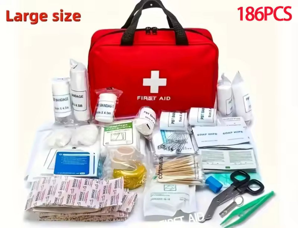 Portable first aid kit bag with white medical cross
