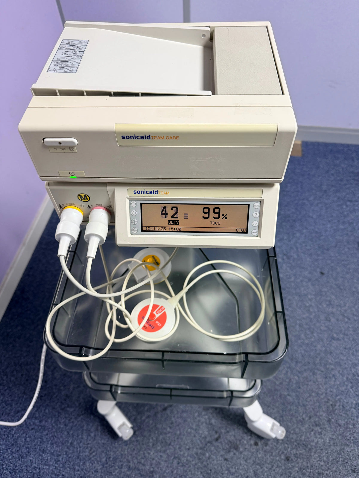 Sonicaid Team Foetal Monitor and Sonic Aid Team Care Printer with TOCO Transducers SelfiMed UK