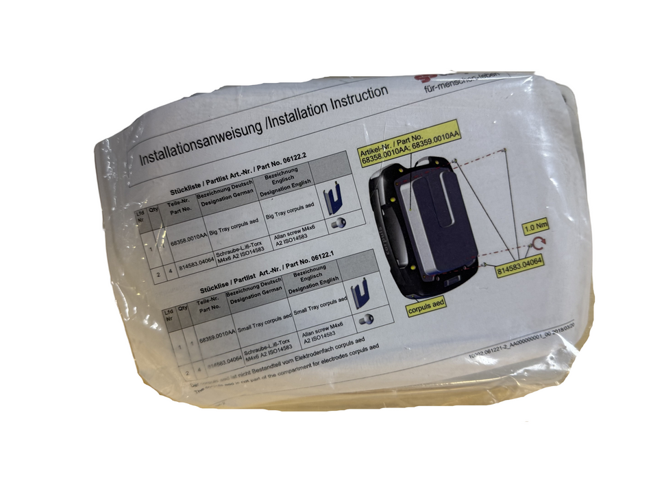 Packaged electronic device with installation instructions on a white background