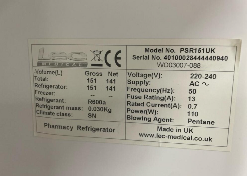 LEC PSR151UK Under Counter Refrigerator SelfiMed UK