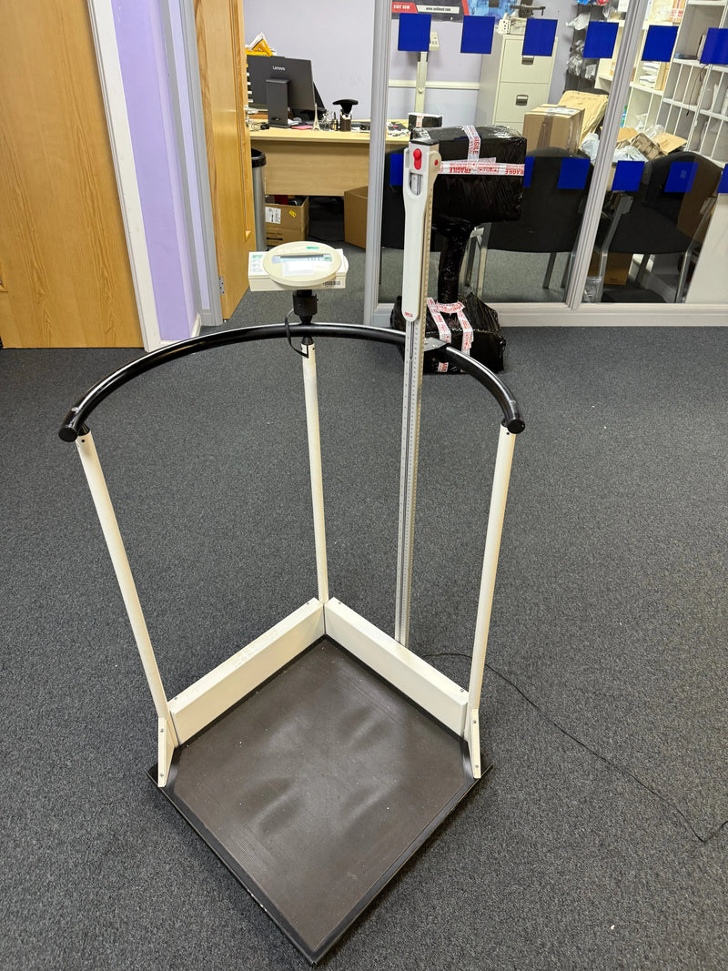 "Seca medical scale showing TARE and BMI functions