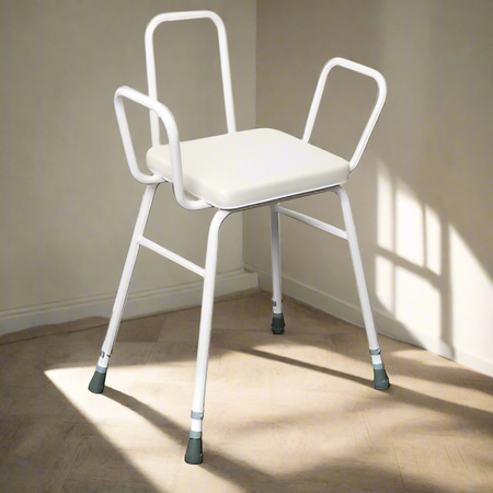 Side profile showing height adjustability of Drive Perching Stool