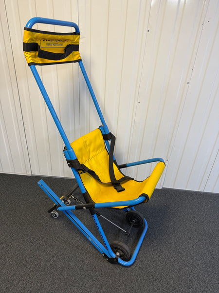 Side view of Evac+Chair MK2 highlighting four-wheel configuration