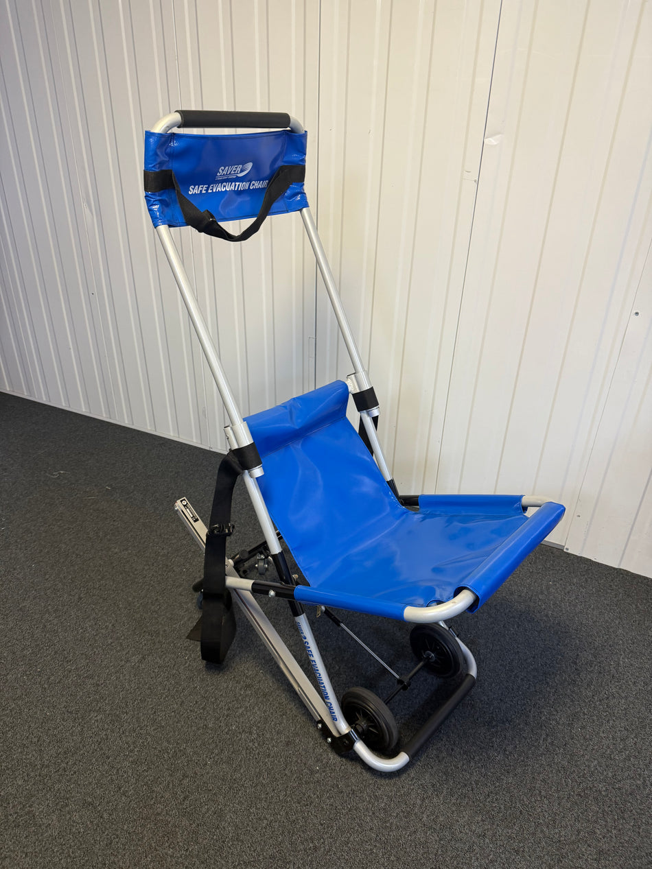 Side view of FERNO evacuation chair showing rubber safety grips