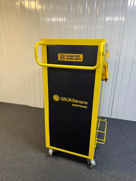 Side view of GBUK Banana cabinet for organising slide sheets, slings, and transfer aids in hospitals