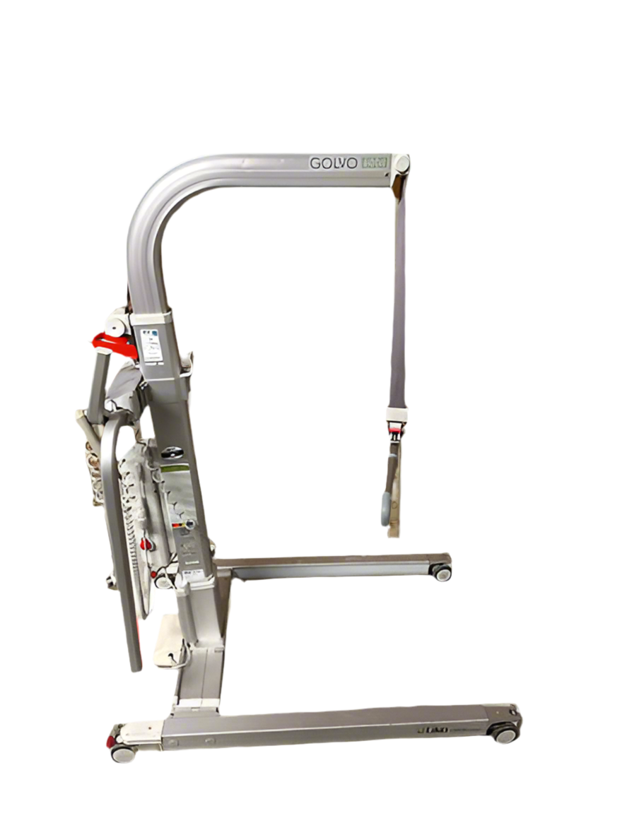 Side view of the Liko Golvo 8008 Patient Hoist showing its compact aluminium design.