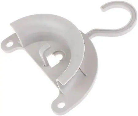 White plastic curtain rod bracket on a white background