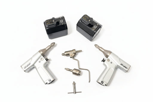 Set of Two Stryker System 7 Sagittal Saw Handpiece with Stryker 6203-210-000 AO Large Reamer, Stryker System 7 Dual Trigger Pin Collet - Ref. 7203-126-000 and Two Stryker System 7 Aseptic Battery Housing - Ref. 7126-120-000 SelfiMed UK