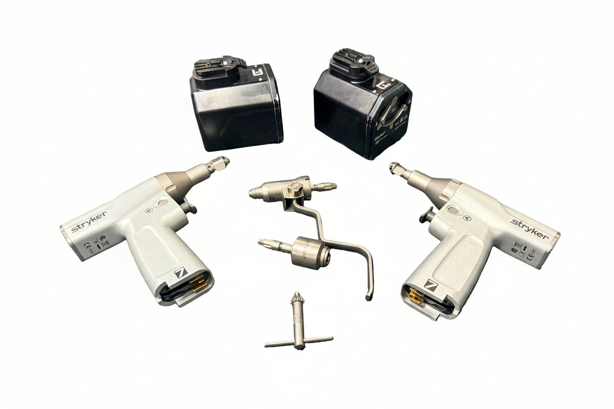 Set of Two Stryker System 7 Sagittal Saw Handpiece with Stryker 6203-210-000 AO Large Reamer, Stryker System 7 Dual Trigger Pin Collet - Ref. 7203-126-000 and Two Stryker System 7 Aseptic Battery Housing - Ref. 7126-120-000 SelfiMed UK