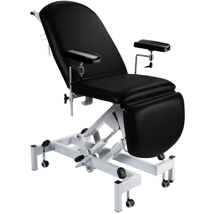 Sunflower Fusion Phlebotomy Chair with electric-assisted height adjustment in a clinical setting.