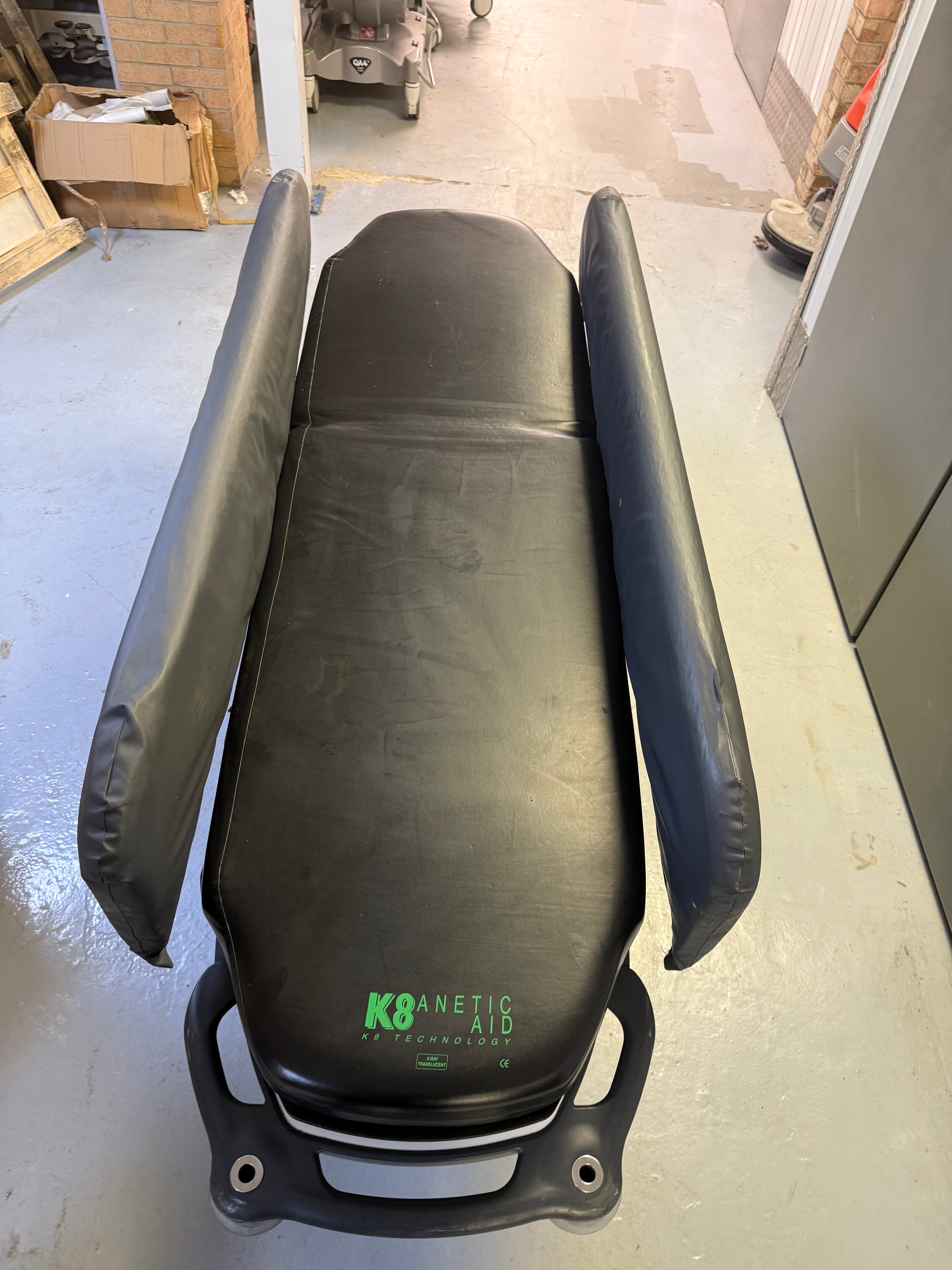 Top view of Anetic Aid QA3 hydraulic Patient Trolley with side rail covers