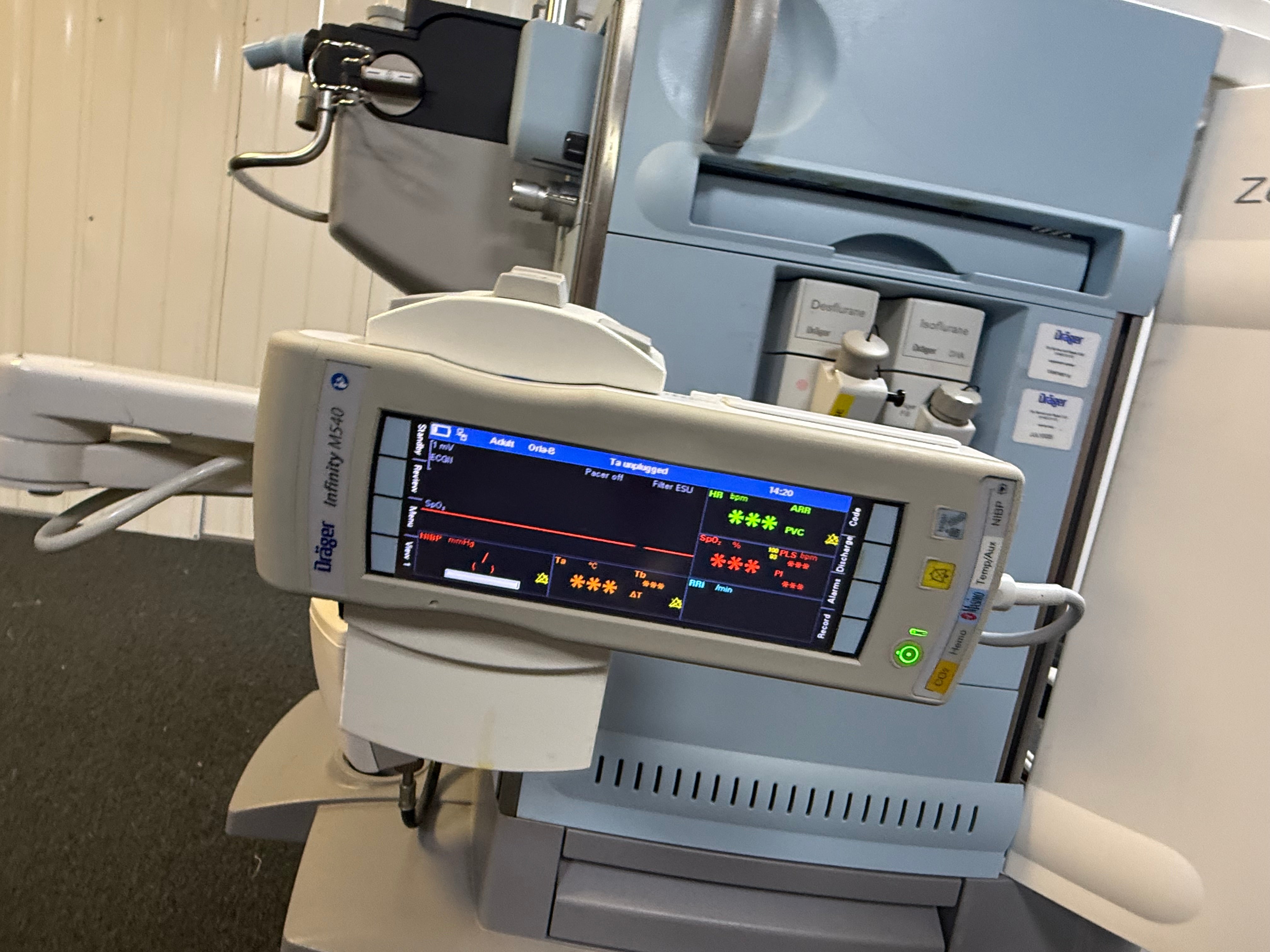Touchscreen interface on Dräger Zeus IE