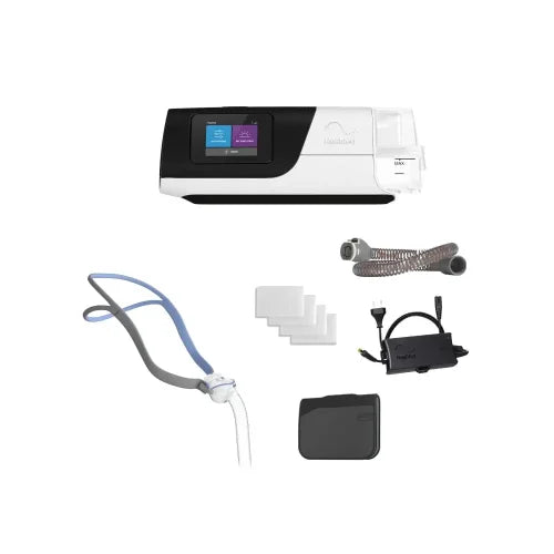 airsense 11 with p10 mask and accessories on a white background