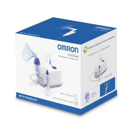 Compact OMRON C102 compressor nebuliser with nasal irrigation feature