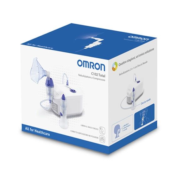 Compact OMRON C102 compressor nebuliser with nasal irrigation feature