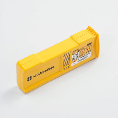 Yellow Defibtech Auto battery pack in sealed packaging
