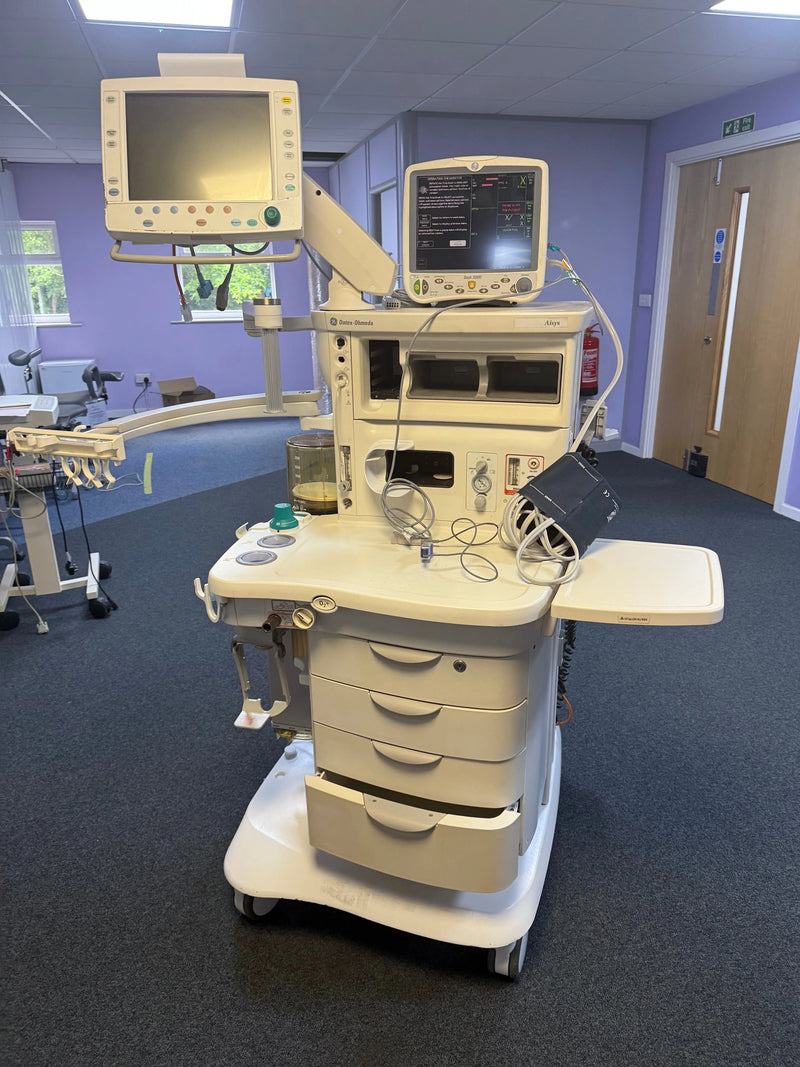 front View of Datex-Ohmeda Aisys Anaesthesia Machine with Dash 5000 monitor with cables