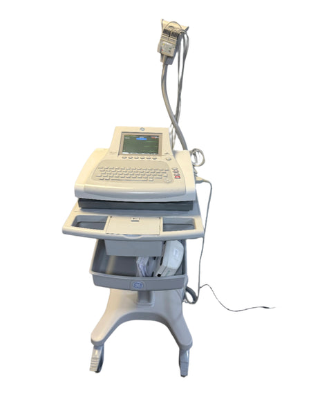 GE MAC 3500 12SL ECG machine with a high-resolution colour screen.