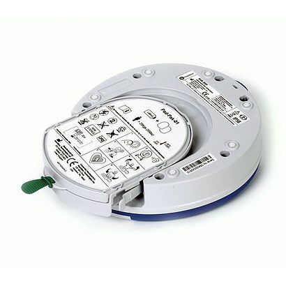 Back view of HeartSine 300P defibrillator showing control buttons