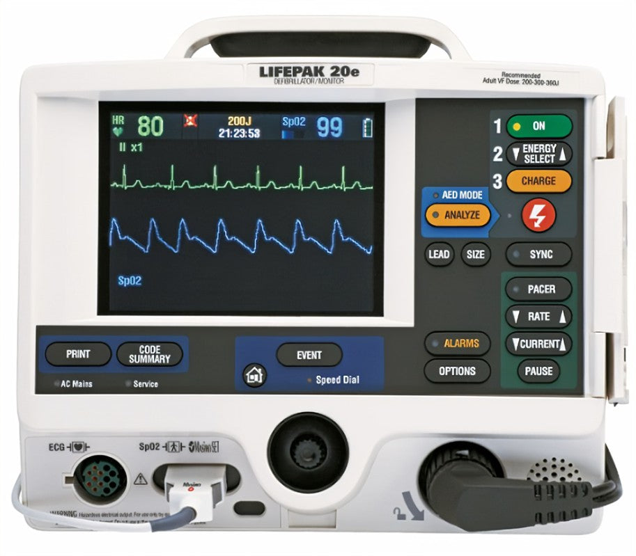 Physio Control Medtronic Lifepak 20e Monitor (2021) with ECG and Printer Options with ECG and 4 Paddle Leads