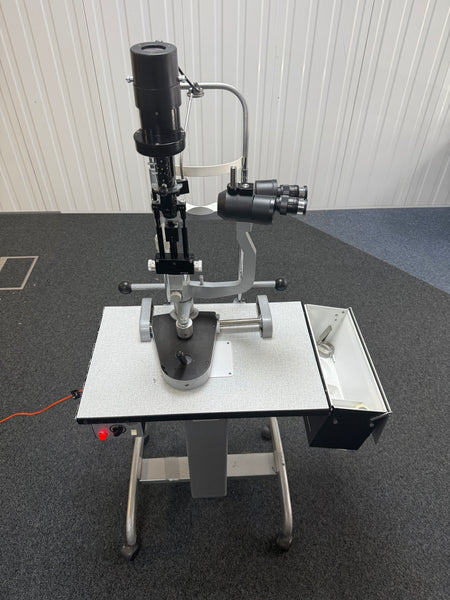 side view of Mentor table-mounted slit lamp base